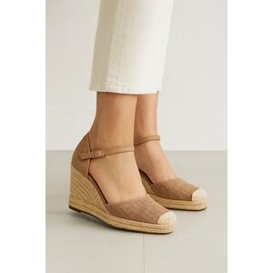 Cosy Island Women's Tan Espadrille‎ Wedge Sandals Ankle Strap Size 9